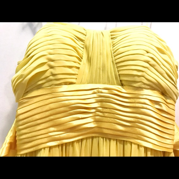 Le Chateau Prom Grad Dress || Yellow Pleated Floor Length Gown - Picture 2 of 4